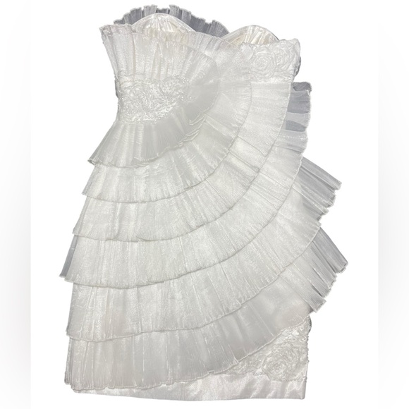 Cinderella Devine Vtg 3D Beaded Tiered Strapless White Wedding Cocktail Dress - Picture 3 of 16